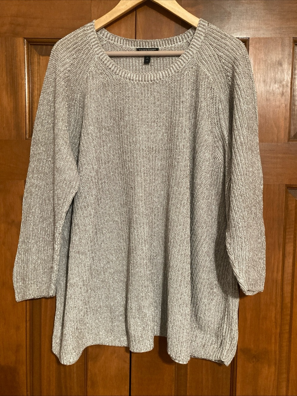 Eileen Fisher marled beige Knit Crewneck organic cotton boxy sweater women’s L